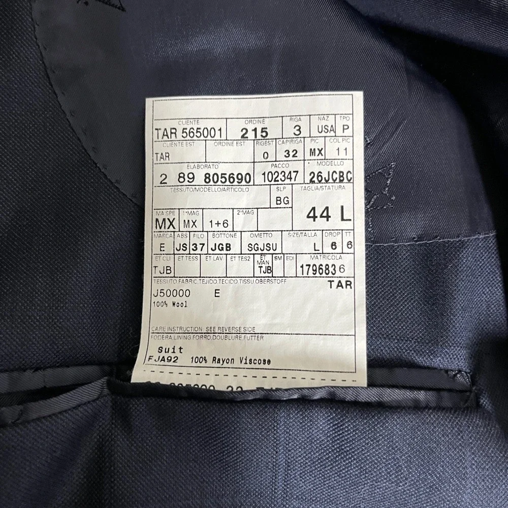Jos. A. Bank Suit Mens 44L W37 Navy Blue Windowpane Signature Gold Wool 2-Button
